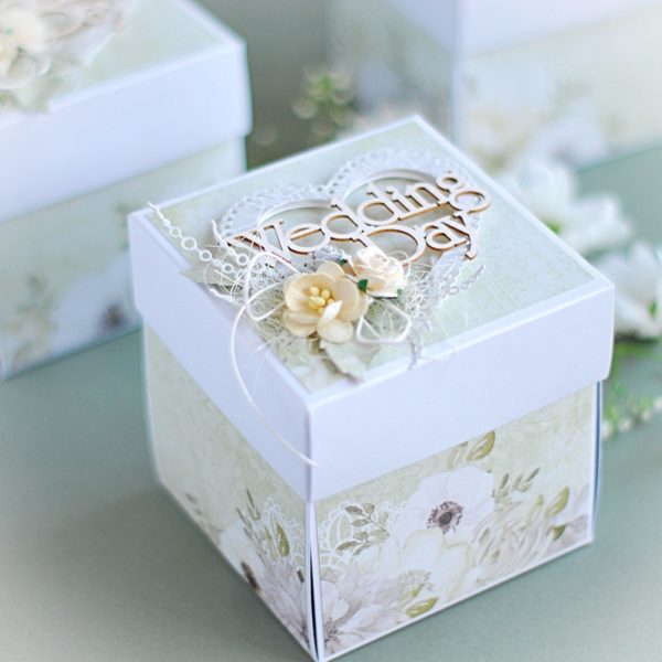 wedding exploding box card with cake