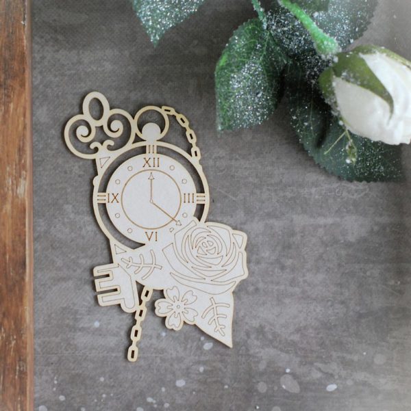 Alice in Wonderland clock, key, rose chipboard element