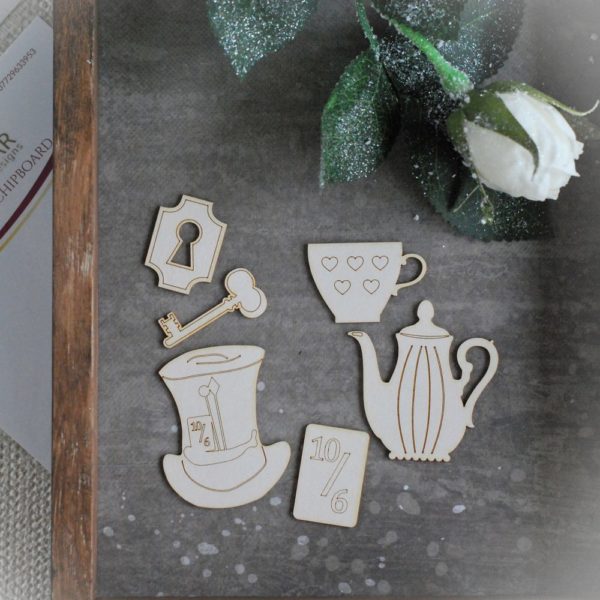 Alice in Wonderland decorative chipboard elements