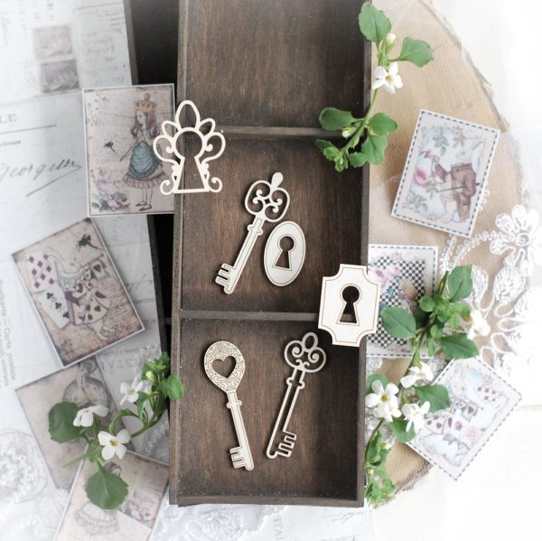 alice in wonderland keys decorative laser cut chipboard embellishment