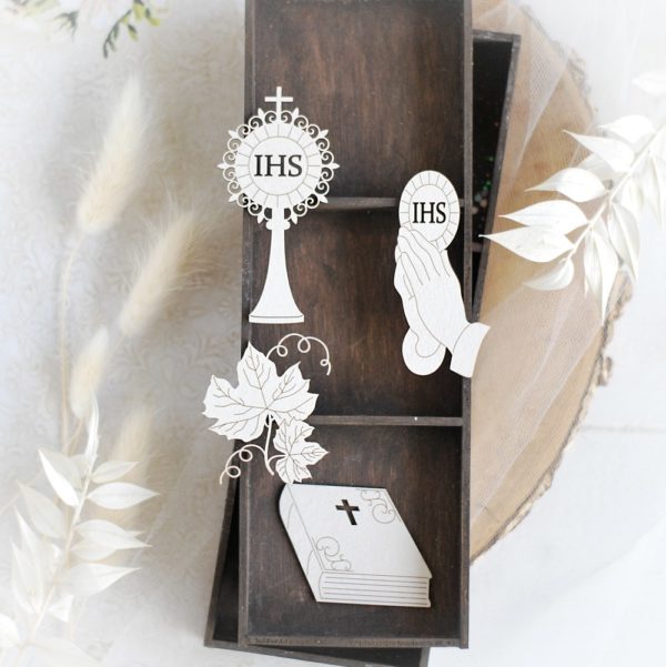 first holy communion set of decorative laser cut chipboard elements