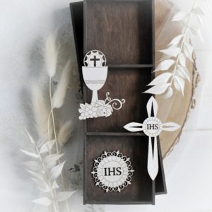 first holy communion cross, host and chalice set decorative laser cut chipboard elements
