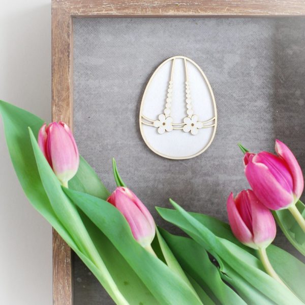 2 layer laser cut decorative Easter egg chipboard with flowers