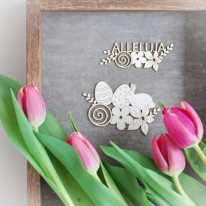 alleluja easter laser cut chipboard, bunny, eggs, flowers