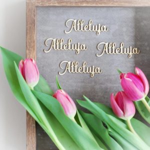 set of four decorative laser cut chipboard Alleluja words