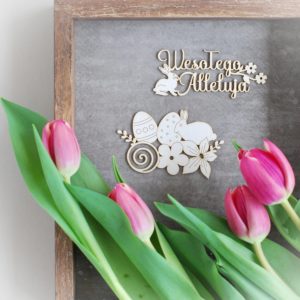 wesolego alleluja laser cut chipboard set, easter bunny, flowers, easter eggs