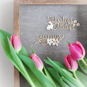 wesolego alleluja and alleluja with flowers and bunny laser cut chipboards elements