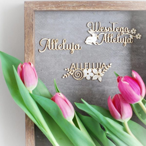 set of three decorative laser cut chipboard alleluja, wesolego alleluja words