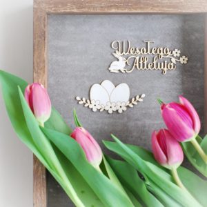 wesolego alleluja with flowers and bunny and easter eggs decorative laser cut chipboard element