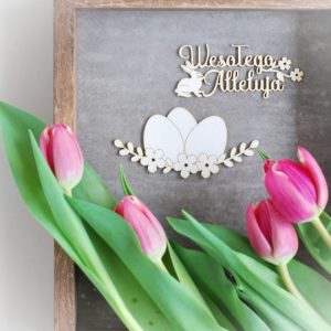 wesolego alleluja and easter eggs with flowers and bunny set of two decorative laser cut chipboard elements