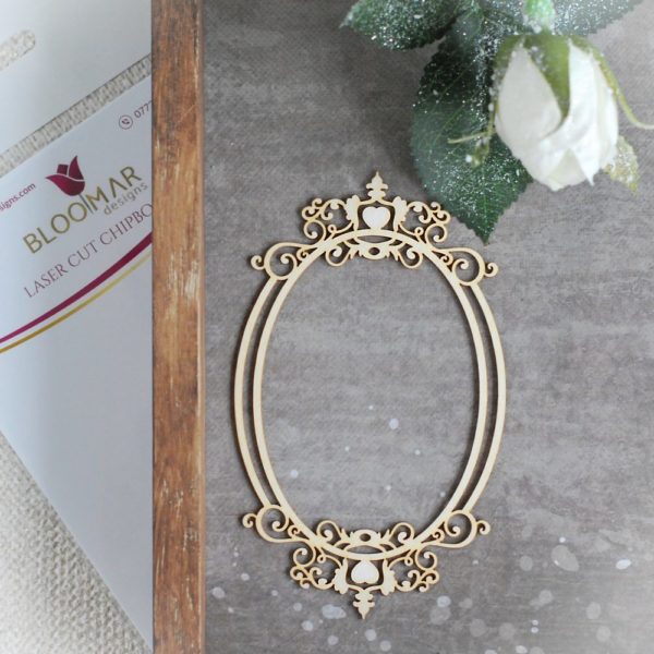 decorative laser cut chipboard oval frame with ornament