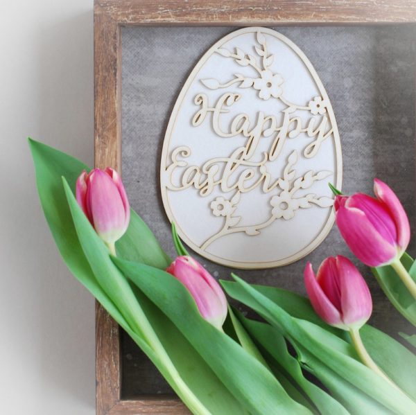 2 layer large decorative laser cut Happy Easter egg chipboard