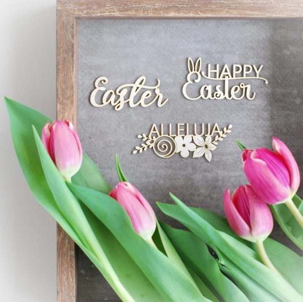 set of three laser cut chipboard Easter, Happy Easter, Alleluja words