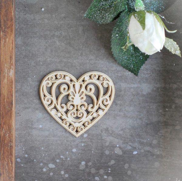 2 layer decorative laser cut chipboard heart with swirls