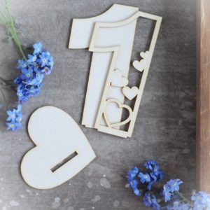 2d number one with hearts decorative laser cut chipboard