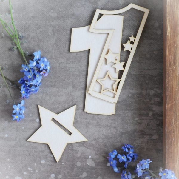 2d number one with stars decorative laser cut chipboard