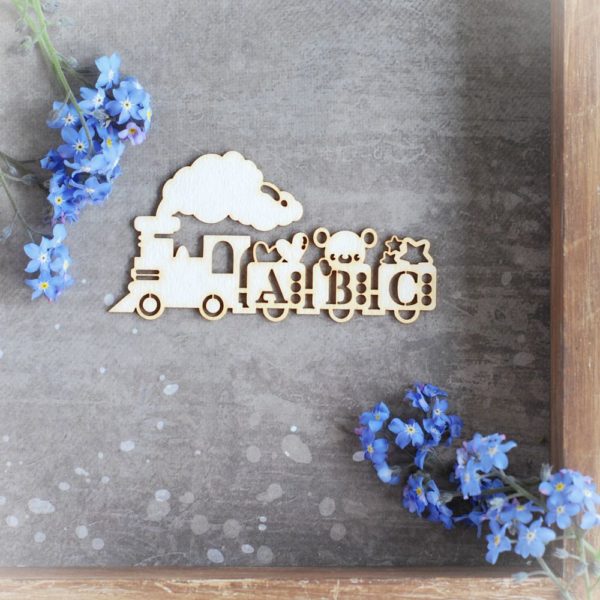 1st birthday abc train with teddy bear and stars decorative laser cut chipboard