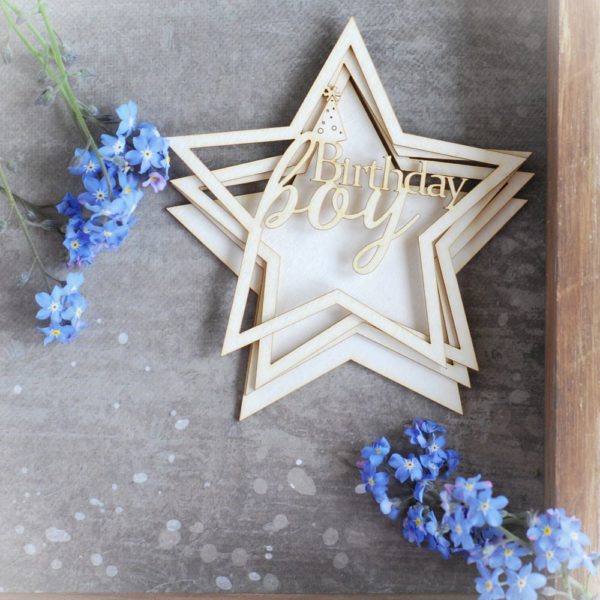 birthday boy star shaker box decorative laser cut chipboard