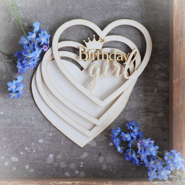 birthday girl heart shape shaker box decorative laser cut chipboard