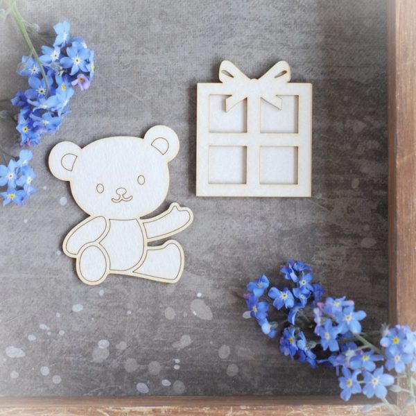 teddy bear and birthday present decorative laser cut chipboard set