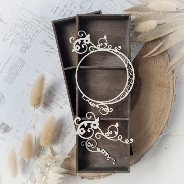 decorative laser cut frame and swirls set chipboards