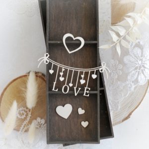 love banner and hearts decorative laser cut chipboard embellishments