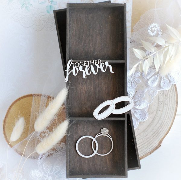 wedding love set wedding rings and together forever sentiment decorative laser cut chipboard embellishments