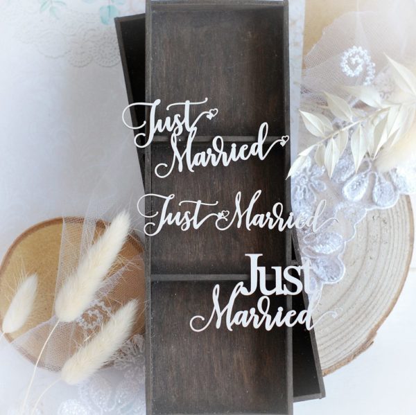 just married set of decorative laser cut chipboard embellishments