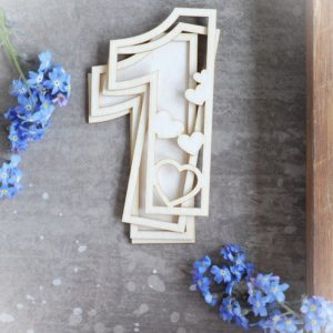 number one with hearts shaker box decorative laser cut chipboard