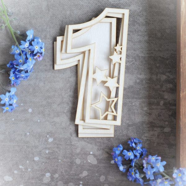 number one with stars decorative laser cut chipboard