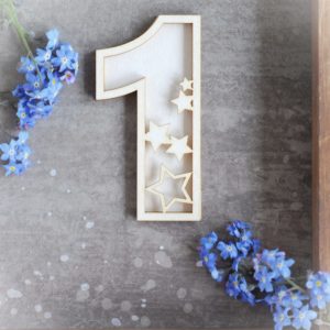 number one with stars shaker box decorative laser cut chipboard