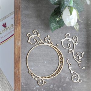 laser cut decorative chipboard frame with two swirls