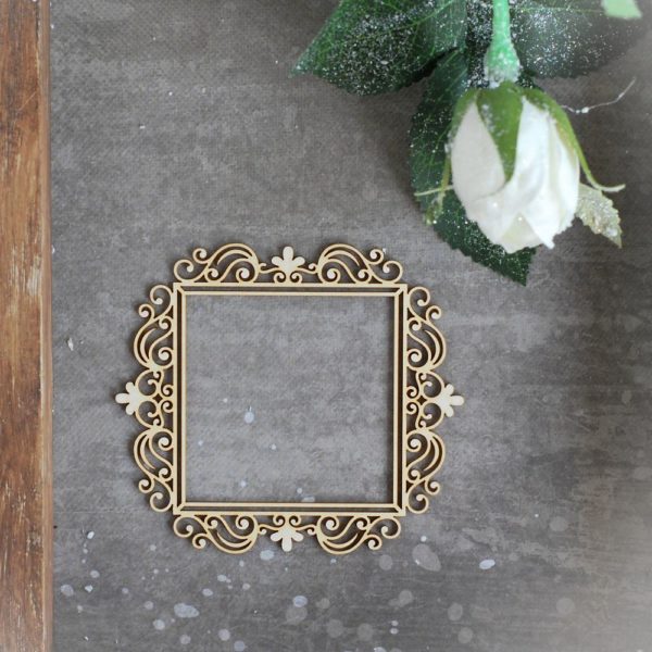 decorative laser cut large square chipboard frame with ornaments