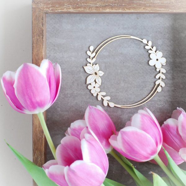 decorative laser cut chipboard frame with flowers and leaves