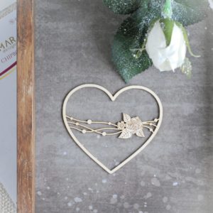 decorative laser cut chipboard heart with flower arragement