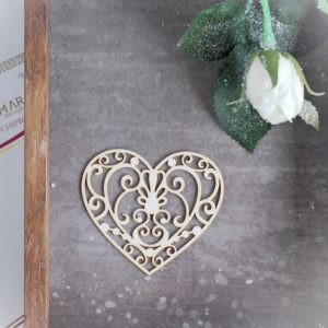 decorative laser cut chipboard heart with swirls