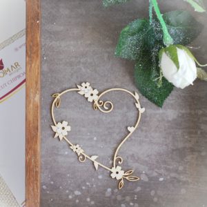 decorative laser cut chipboard heart with flowers and tiny leaves