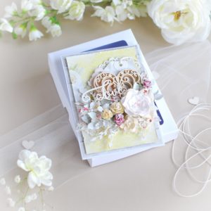 luxury love, wedding anniversary card with box decorated with flowers and laser cut chipboard elements