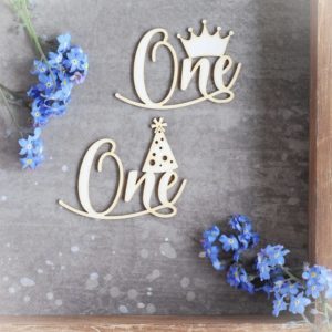 one with crown and one with party hat decorative laser cut chipboards set