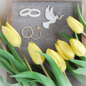 Wedding rings and dove decorative laser cut chipboards set of three