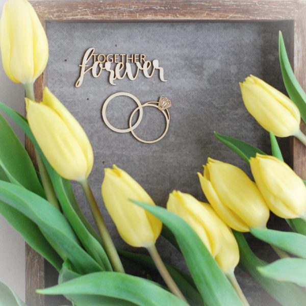 Together forever and wedding ringdecorative laser cut chipboard set of tw