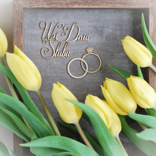 W dniu slubu decorative laser cut chipboards and wedding rings set of two