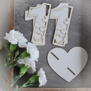 2d number eleven with hearts decorative laser cut chipboard