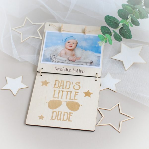 personalised fathers day photo frame dads little dude