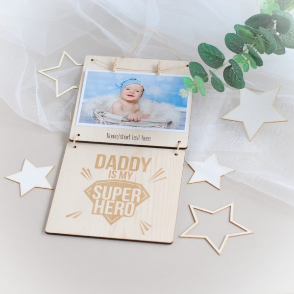 personalised fathers day wooden photo frame daddy is my superhero