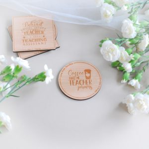 personalised thank you teacher round wooden drink coaster