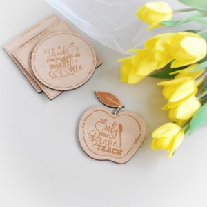apple shape personalised thank you teacher wooden coaster