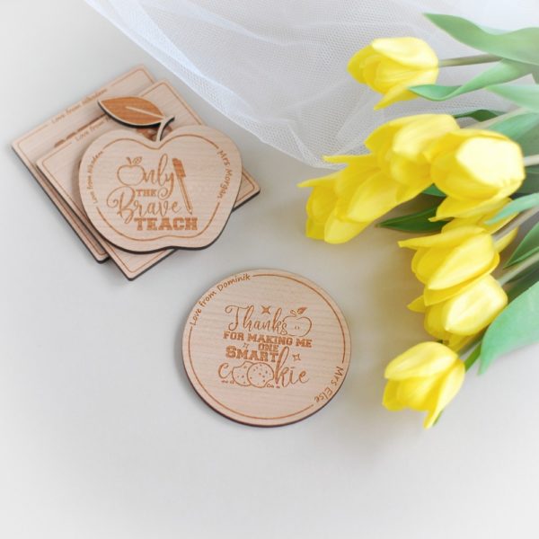 thank you teacher round personalised wooden coaster
