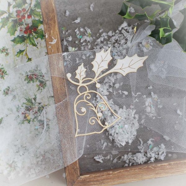 decorative laser cut chipboard bell with holly branch