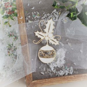 decorative laser cut chipboard bauble with holly branch